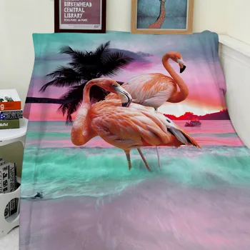 

Blankets Warmth Soft Plush Beautiful Pink Flamingo Beach Sea Sofa Bed Throw a Blanket Thick Thin Cobertor Plaid