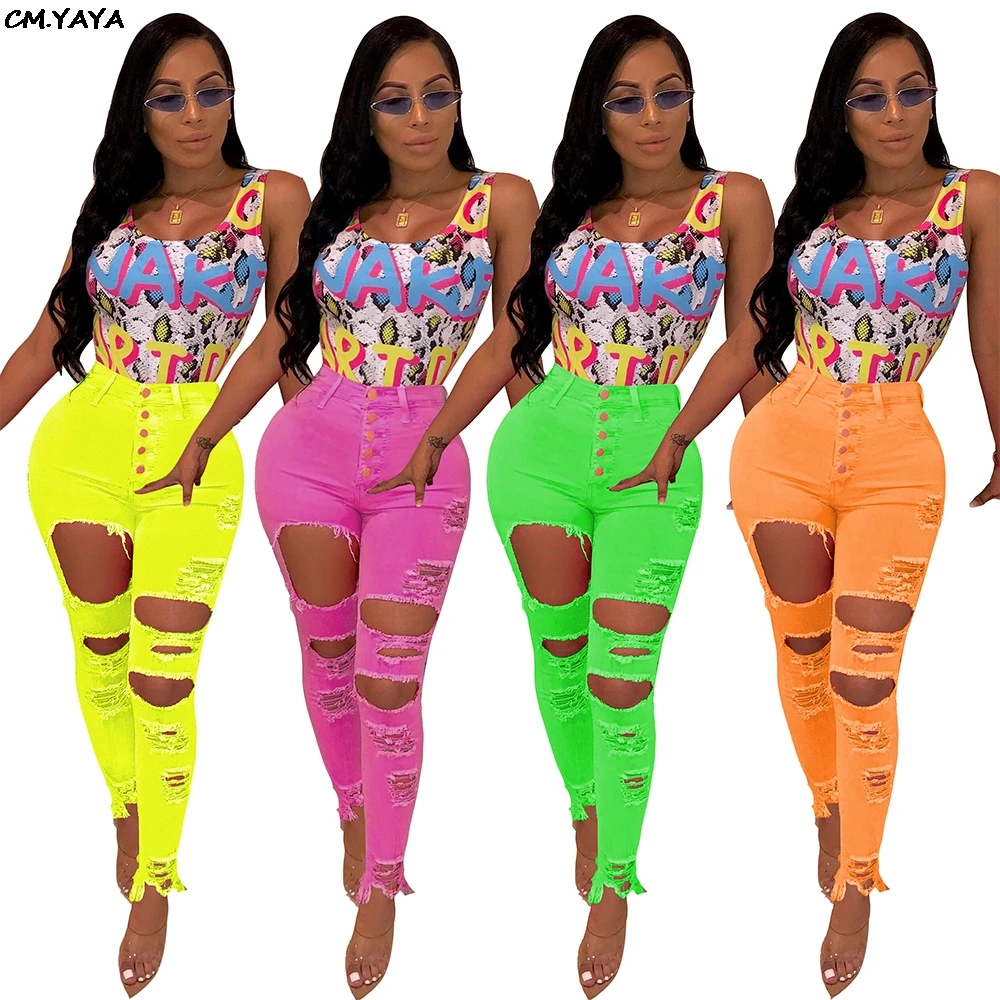 

2019 women new summer cut out hole high waist button up sexy pencil jeans active wear fashion denim long pants trousers S3562