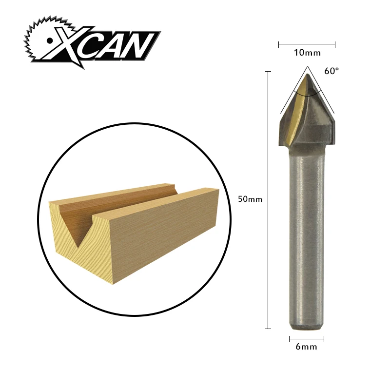 XCAN! 1pc 60 degree V shape Chamfer end mills router bit for