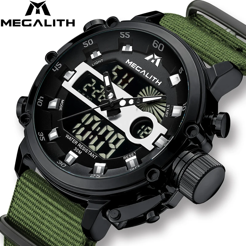Ceny MEGALITH moda mężczyzna zegarka mężczyzna świecenia wodoodporny zegarek kwarcowy mężczyźni Top marka luksusowe zegarki sportowe LED zegar cyfrowy Relogio Masculino