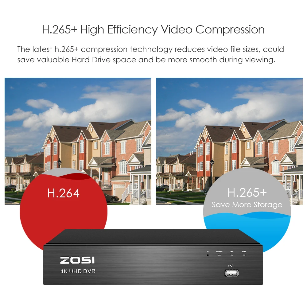 ZOSI 4K Super HD система видеонаблюдения 8 каналов H.265+ DVR с 2 ТБ HDD и 4x4 K(8MP) Ip67 пулевидная камера с защитой от атмосферных воздействий