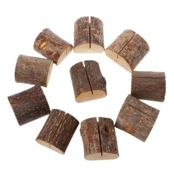 

10pcs Rustic Wood Table Number Message Place Card Holder Memo Holder Clip Picture Table Decor Wedding Party