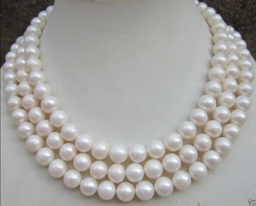 100" HUGE 9-10MM ROUND SOUTH SEA GENUINE WHITE PEARL NECKLACE 14K GOLD 