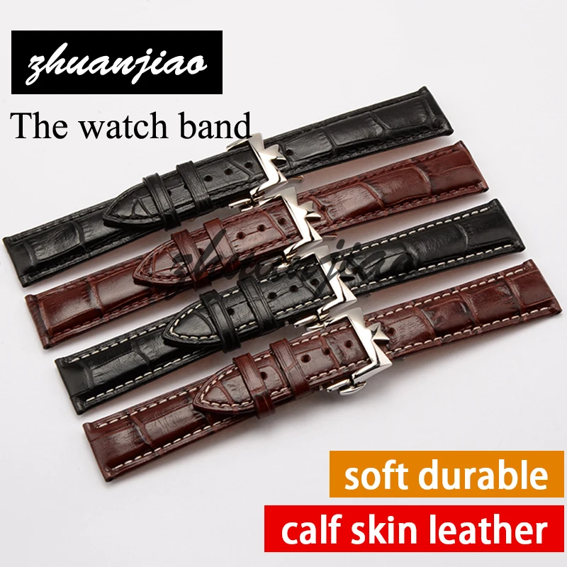 

Real Italy leather is directly from the Italy,20mm black white line Genuine Leather Watchband with Original Buckle Watchstrap