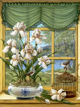

Embroidery Lakeside Iris Flowers Bedroom Needlework 14CT Counted Unprinted DIY Cross Stitch Kits Handmade Arts Wall Decor