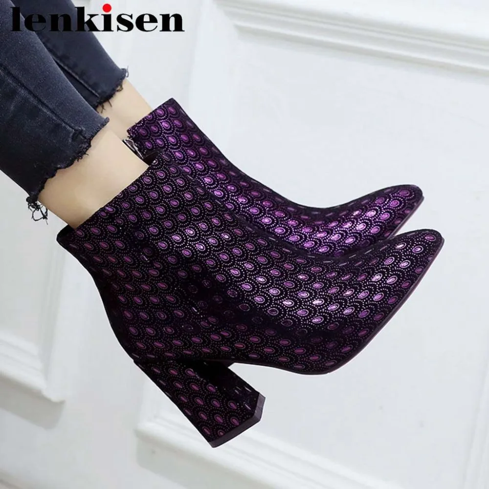 

2019 office lady mature woman mixed colors british style high heels zipper sheep leather pointed toe runway mid-calf boots L23