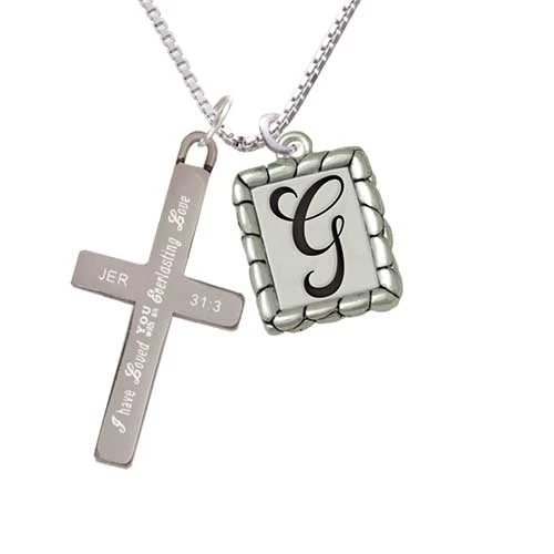 Pebble Border Initial - G - Everlasting Love - Cross Necklace (1)