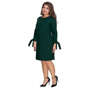 

Plus Size Fashion Europe Women Dress A-line Sweet Temperament Spring Summer O Neck Dress Office Lady Dress 3 Colors JTZBD2162