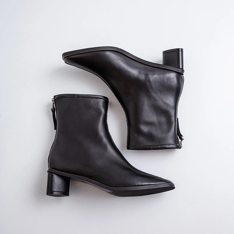 ISNOM/ботильоны из натуральной кожи; женские ботинки с квадратным носком; женская модная обувь; женская обувь на толстом каблуке на молнии; женская зимняя обувь; коллекция года