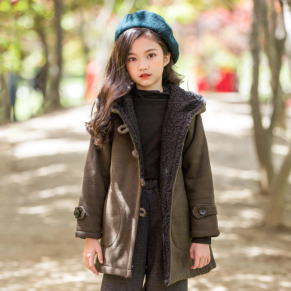 

Toddler Girls Plus Velvet Lambskin Jacket Winter Christmas 2018 Thickening Warm Outerwear Children's Clothes Korean Cotton Coat