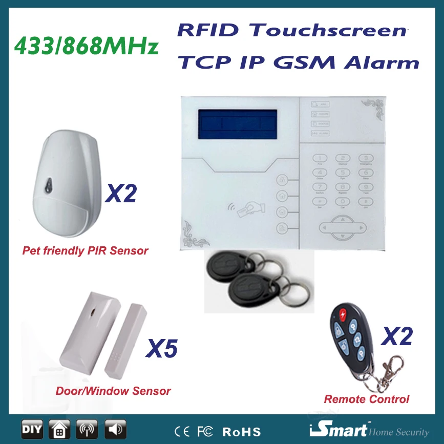 

868MHz Focus ST-VGT TCP/IP Ethernet GSM GPRS Alarm System with Touch Keypad and Pet Friendly PIR Sensor,WEB IE Programmable