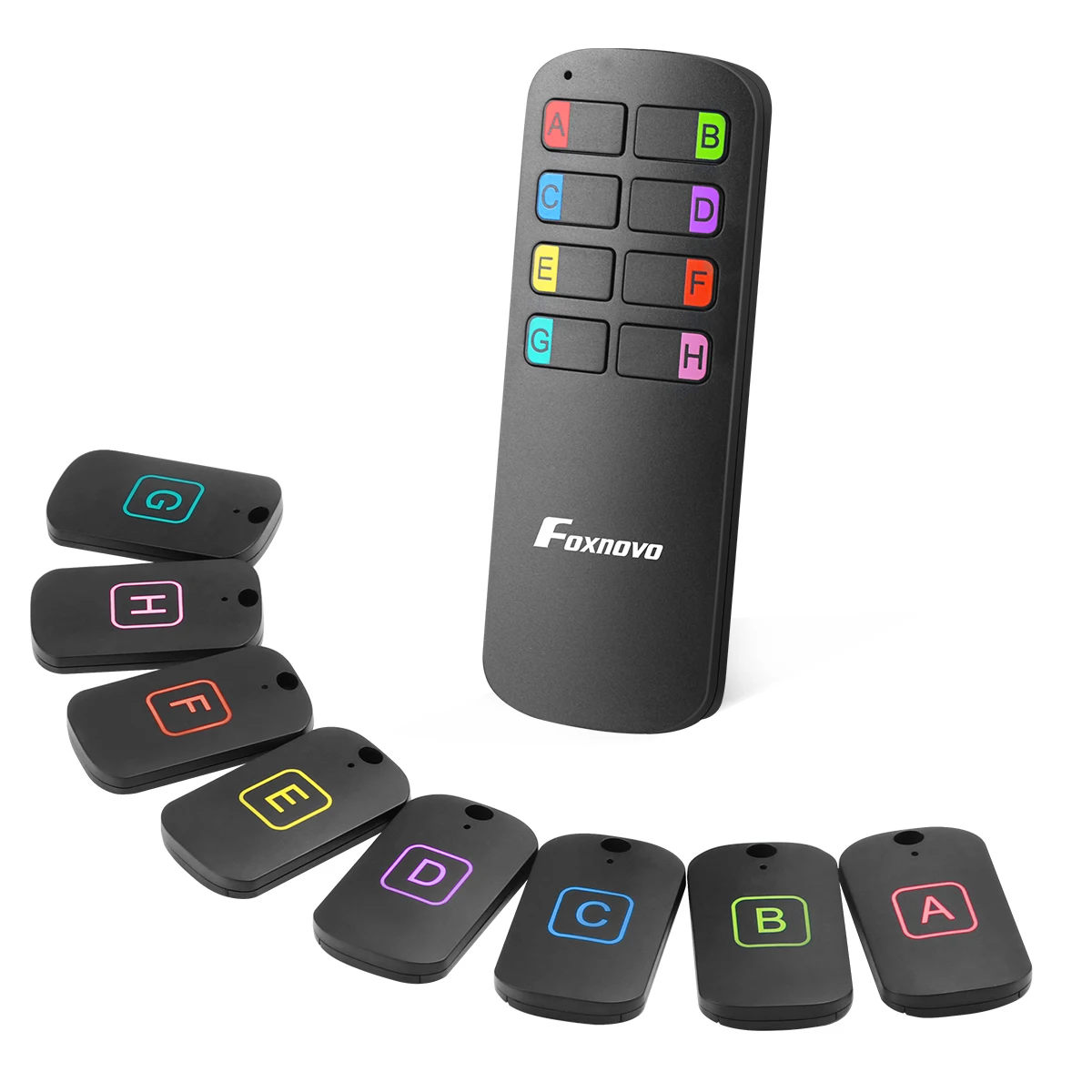 

FOXNOVO Anti-lost Wireless Key Finder Locator Remote Control Tracker Keychain Locator Cell Phone Tracker with 8 Receivers
