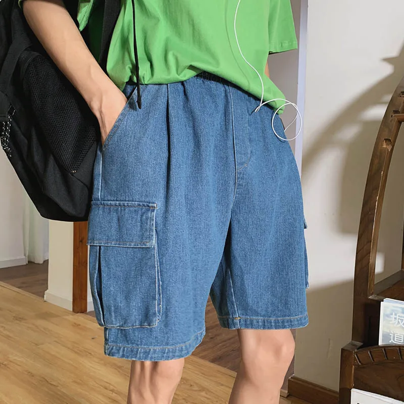 Новые модные уличные мужские синие джинсовые летние хлопчатобумажные шорты джинсовые шорты с завязками на талии свободные черные джоггеры из денима 5XL