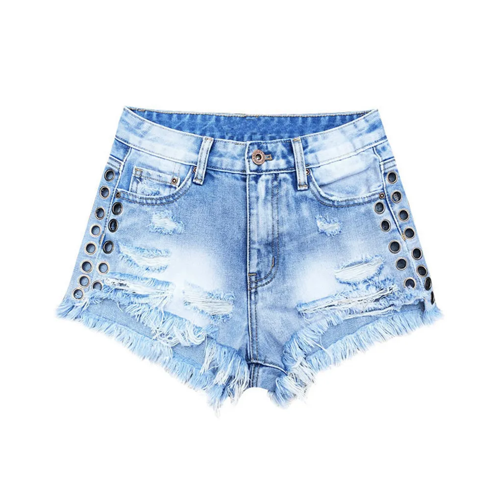 Свободные Страусиные женские модные трендовые Летние удобные джинсовые шорты с дырками с высокой талией, с разрезом сбоку, повседневные