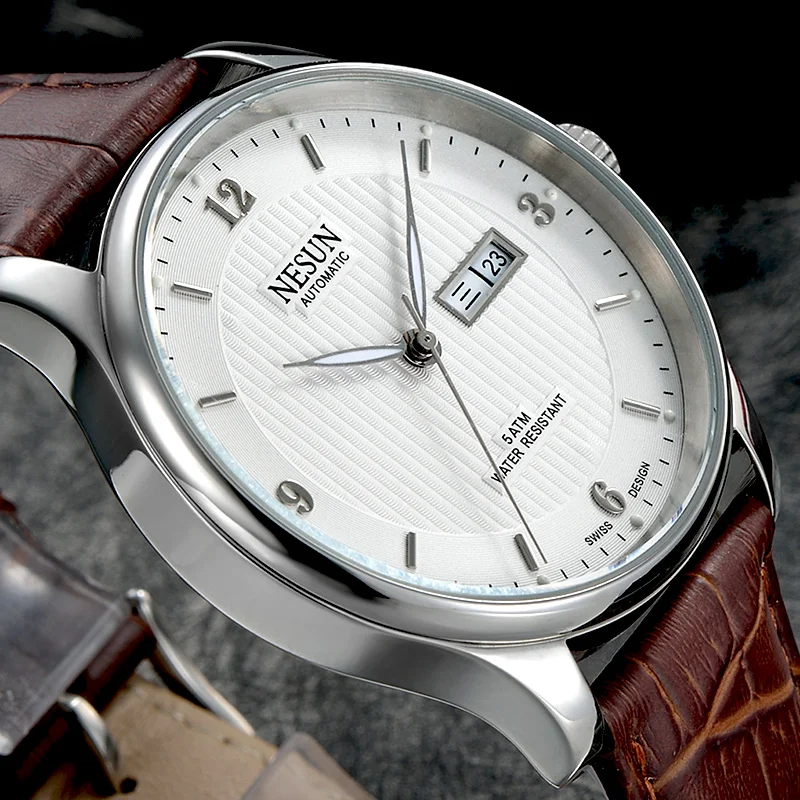 

Switzerland Luxury Brand NESUN Automatic Self-wind Men's Watches Genuine Leather relogio masculino Waterproof clock N9601-1