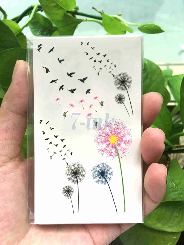 045 Imperméable à Leau Temporaire Tatouage Autocollant Couleur Pissenlit Avec Oiseau Tatouage Transfert Deau Faux Tatouage 1056 Cm Pour Enfants