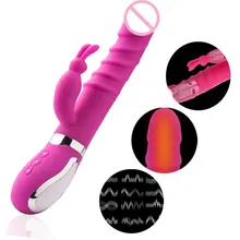 Erotic Heating Rabbit Double Motor Vibrator Waterproof Dildo Vibrator G Spot Clitoris Stimulator Adult Sex Toys