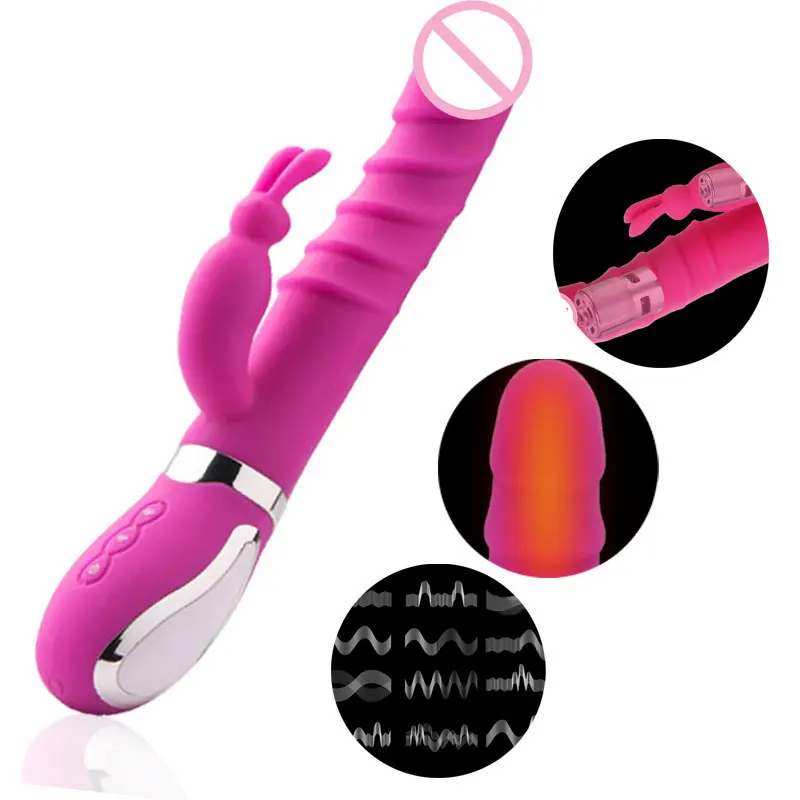 Erotic Heating Rabbit Double Motor Vibrator Waterproof font b Dildo b font Vibrator G Spot Clitoris