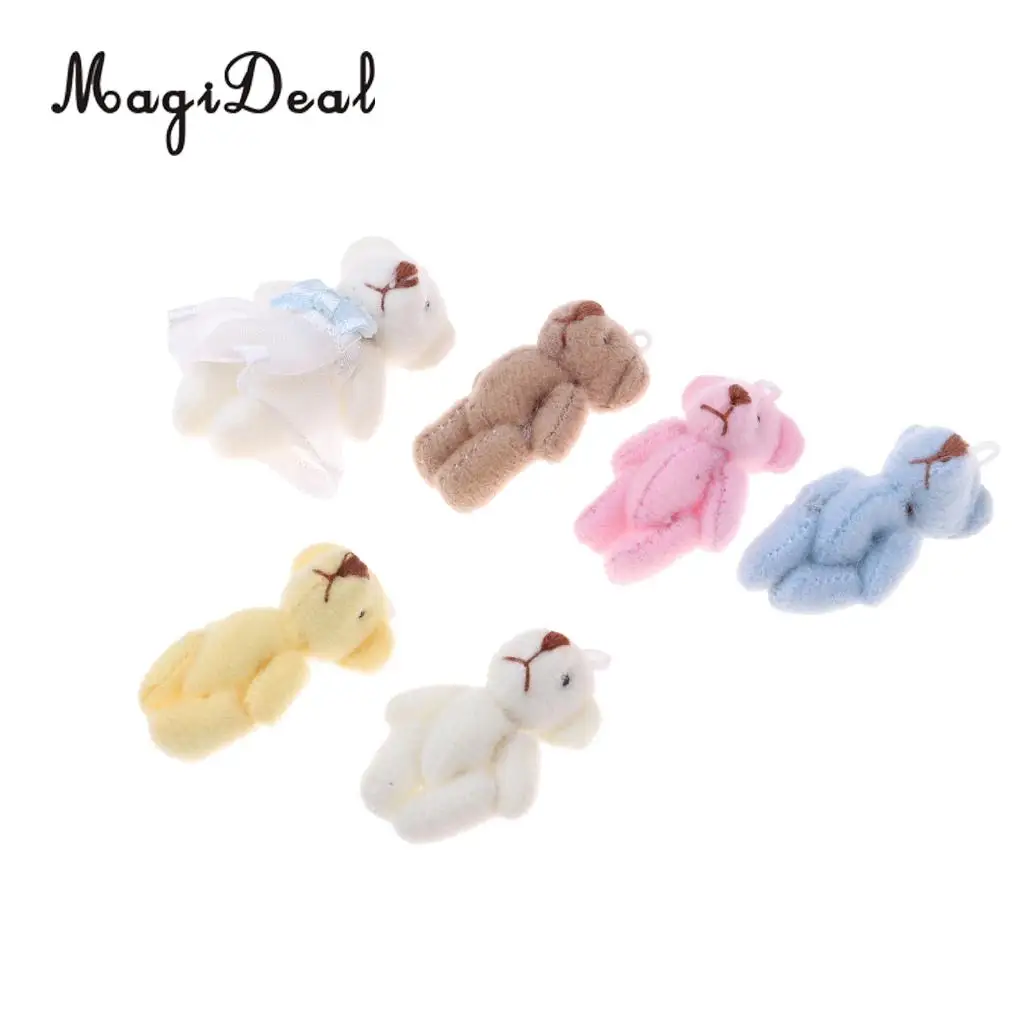 6Pcs 1/12 Doll Mini Cotton Little Bear Toy Cartoon Plush Animal Toy Keychain for Doll Accs Children Girls Xmas Gift