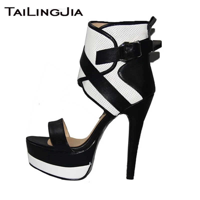 

White Black Platform Supper High Heel Handmade Woman Sandals Women Shoes Ankle Strap Ladies Brand Fashion Shoes 2019 Wholesale