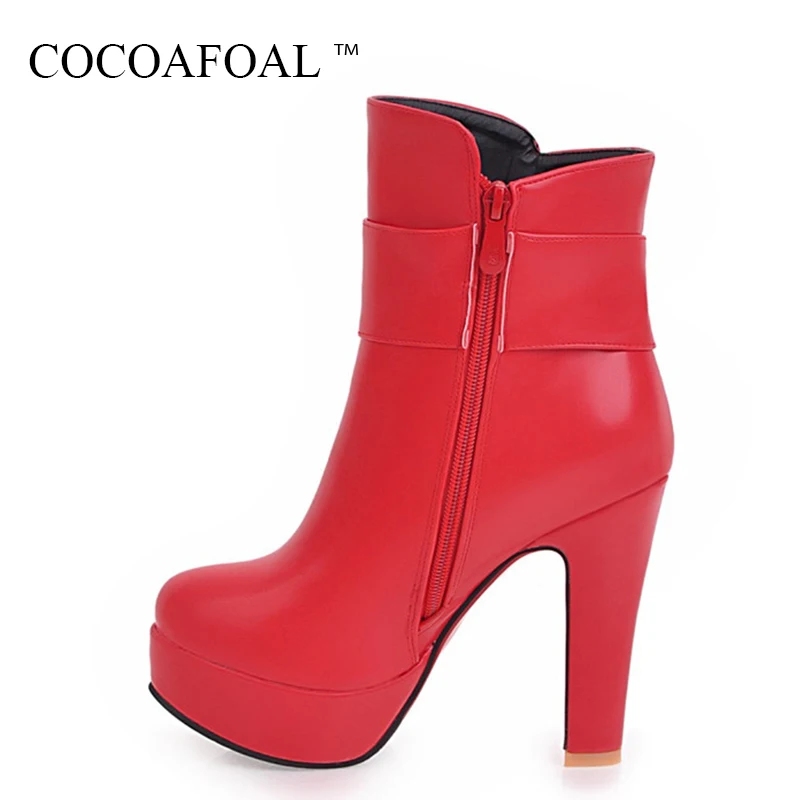 

COCOAFOAL Woman Winter String Bead Ankle Boots Plus Size 33 43 Black Butterfly Knot Martin Boots Fashion Sexy High Heeled Shoes