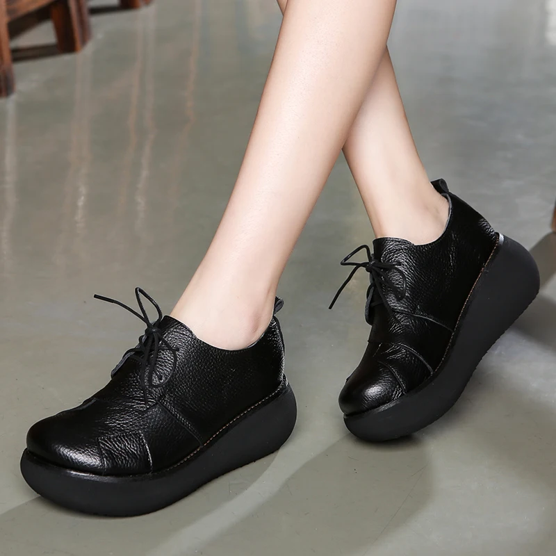 

Tyawkiho 2018 Spring Women 6 CM High Heels Lace Up Casual Leather Black Shoes Retro Handmade Women Ankle Boots Comfortable Shoes