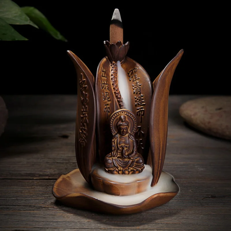 With 10pcs Incense Cones Backflow Incense Burner Censer Ceramic Lotus