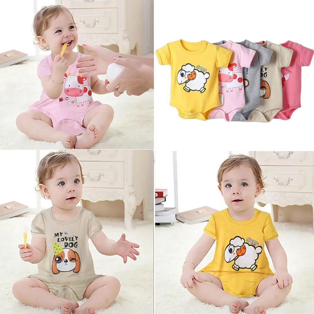 Summer Newborn Infant Baby Boy Girl Cartoon Print Romper Jumpsuit Outfit Clothes