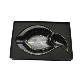 

COHIBA Anniversary Unique Black Leaf Shaped Ceramic Cigar Ashtray