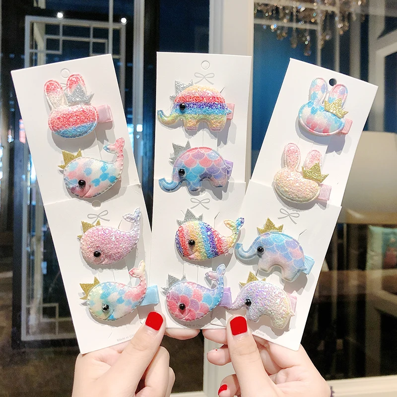 

New 2PCS/Set Girls Sweet Colorful Elephant Whale Rabbit Hairpins Children Cute Hair Clip Headband Headwear Kids Hair Accessories