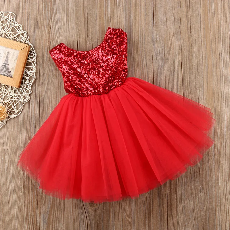

Summer Dress Girls Sequins Backless Princess Party Dress Kids Wedding Flower Girl Elegant Clothing