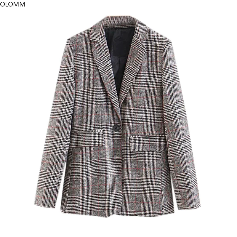 

Women's jacket 2019 autumn new women's European and American style retro plaid long-sleeved one button long suit