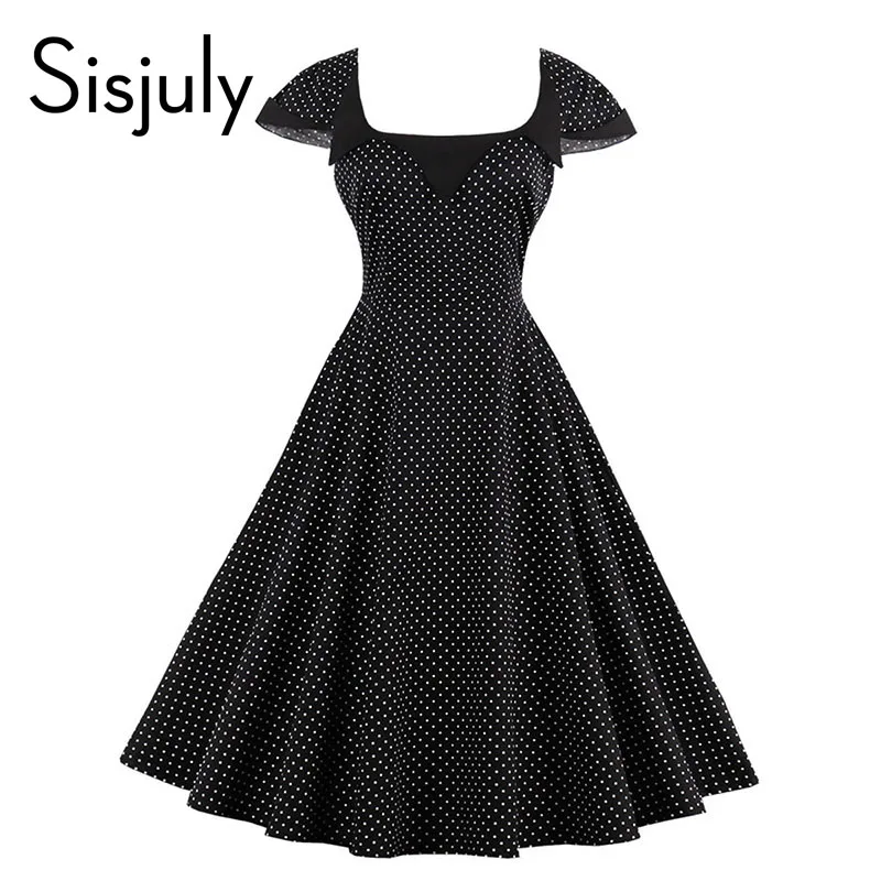 Sisjuly Vintage Dress 1950sPolka Dot Short Knee Length Retro Work Office 4XL Womens Dress Summer Zipper