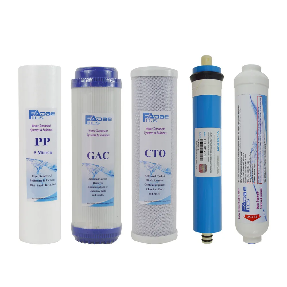 

5 Stage Water Purifier Water Filter Cartridges 10" PP+GAC+CTO+50G RO Membrane+Post Carbon Filter