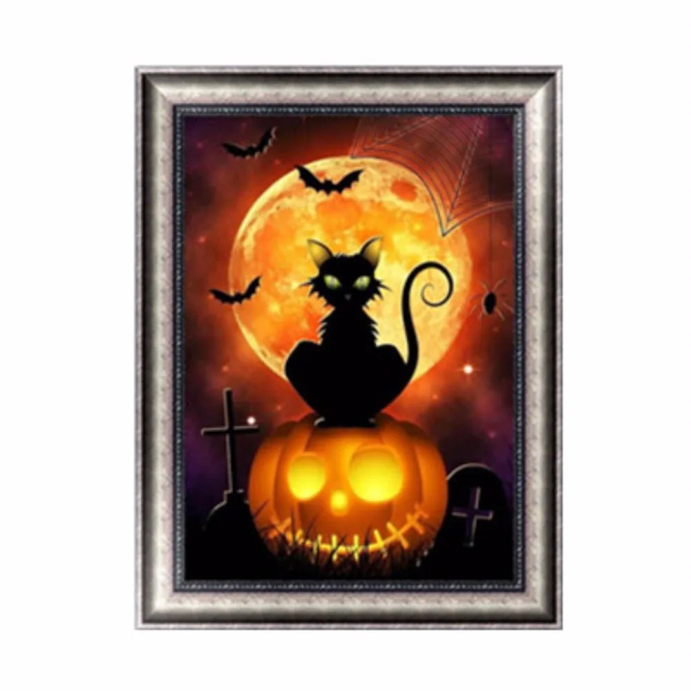 

New 5D Diamond Halloween Pumpkin Cat Bat Painting DIY Embroidery Cross Stitch Home Decor Crafts Art Crafts Kits Wall Picture C42