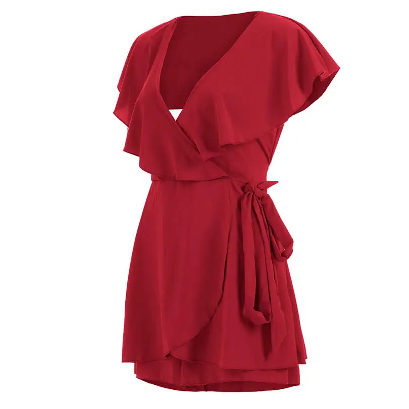 Plus Size New Women Summer Fashion Casual Daily Sexy Halter V-neck Lady Elegant Ruffled Lace Slim Jumpsuit #4A19  (15)