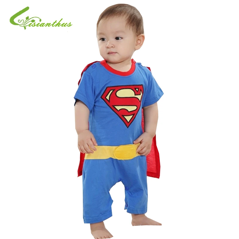 

Baby Boy Romper Superman Batman Short Sleeve with Smock Infant Cartoon Halloween Christmas Costume Toddler Cotton Summer Clothes