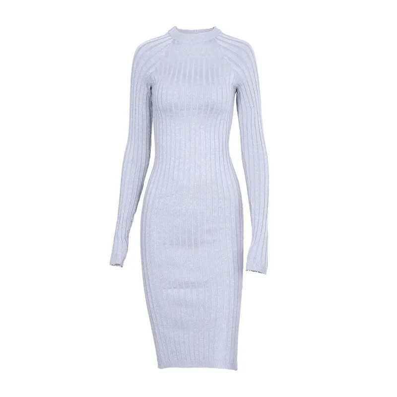 Women Sweater Dress 2017 Fall Winter Long Sleeve O Neck Sexy Bodycon Dress Elastic Striped Skinny Knitted Dresses Robe Vestidos24
