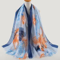 Хлопок, вискоза цветок шарф женщины, мусульманский хиджаб, платок с блестками, платки и шарфы, блестка шаль, цветочный Блеск Хиджаб