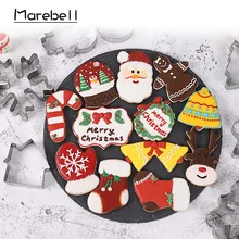 Marebell, Рождественская форма для печенья, 9 шт., 10 шт., вафельная форма для шоколада, Санта Клаус, олень; Снежинка, пряник, формы для выпечки, инструменты для выпечки