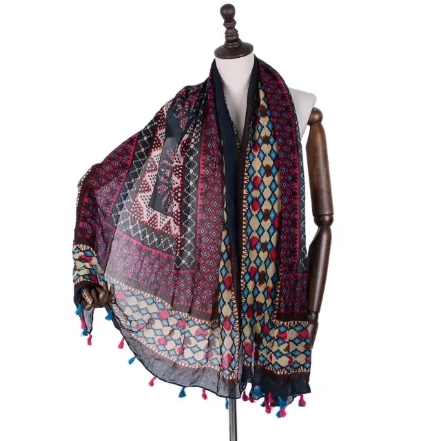 2017 Women Geometry Pattern Quality Cotton Tassel Scarf Shawls Wraps 10pcs/Lot |