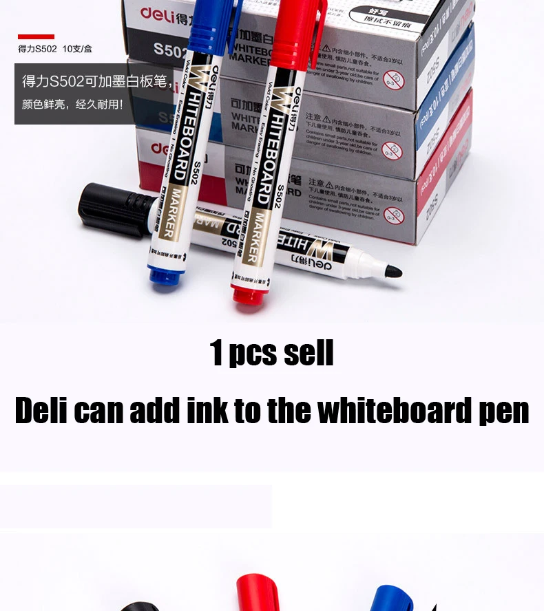 Deli, 1 шт., черный, красный, синий, 2,0 мм, маркеры для сухого стирания, канцелярские, для заправки, для досок, маркерные ручки, школьные и офисные принадлежности