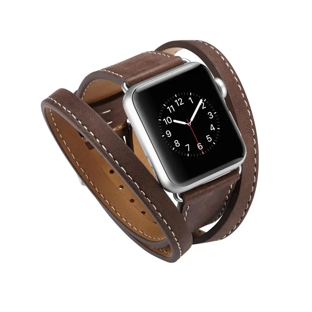 Длинный кожаный ремешок для Apple Watch Series5 4 3 2 38 мм 42 мм 44 мм 40 мм двойной тур Браслет Кожаный ремешок для Iwatch Smart Watch - Цвет ремешка: Dark Brown