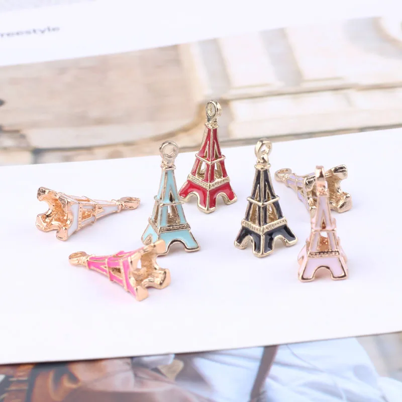 

10pcs Oil Drop Eiffel Tower Charms Metal Cute 3D Tower Charm Pendants Gold-Color Floating Enamel DIY Jewelry Accessories YZ039