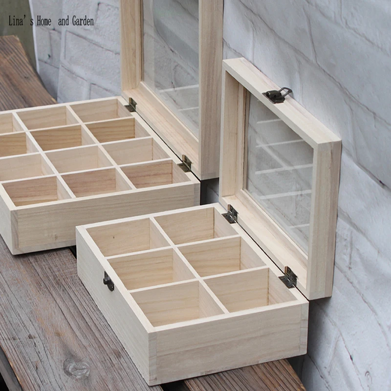 glass top original primitive solid wooden 20 equal compartment box (4)