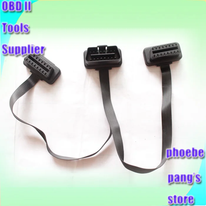 Плоский + тонкий As Noodle OBDII OBD-II OBD 2 OBD2 16 Pin ELM327 папа к двойному гнезду Y сплиттер