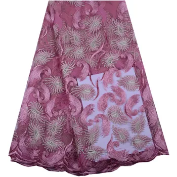 

Nigerian Lace Fabric 2019 High Quality Lace African Tulle Lace With Stones Nigerian French Latest African Tulle Lace Y1479