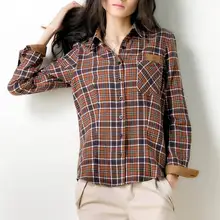 Veri Gude Plaid Shirt Women Tartan Blouse Cotton Fabric Contrast Color