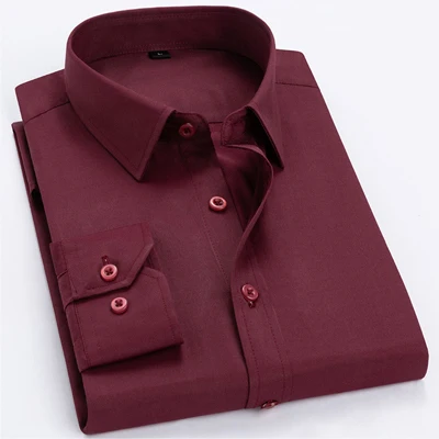 UNIVOS KUNI,, мужская рубашка, одноцветная, с длинным рукавом, нагрудный карман, платье, костюмы, бизнес дизайн, повседневная, большой размер 7XL Q6058 - Цвет: RedPocket
