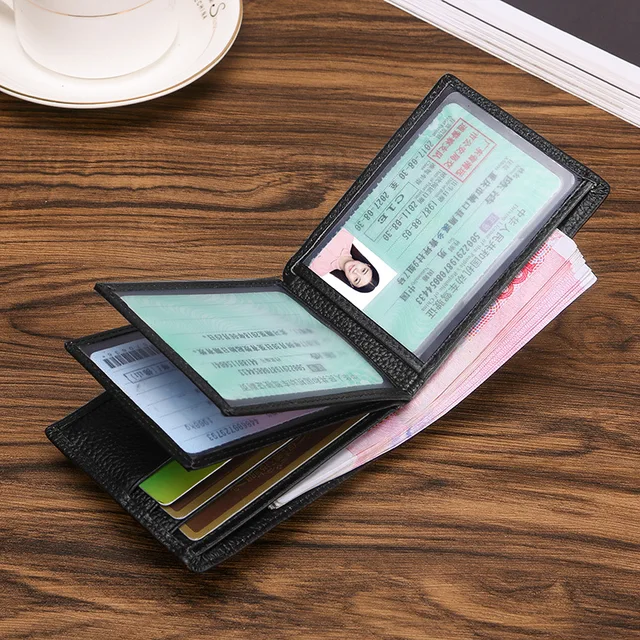 Billetera delgada de cuero de vaca genuino para hombre, billetera informal para tarjetas de crédito, soporte para licencia de conducir, monedero Delgado, color negro, novedad de 2020 Billetera delgada de cuero de vaca genuino para hombre, billetera informal para tarjetas de crédito, soporte para licencia de conducir, monedero Delgado, color negro, novedad de 2020